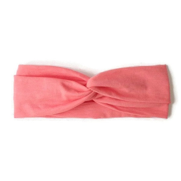 coral twist headband turban retro  head wrap head band hair wrap stretch cotton jersey headwrap head covering summer beach resort pink