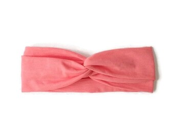 coral twist headband turban retro  head wrap head band hair wrap stretch cotton jersey headwrap head covering summer beach resort pink