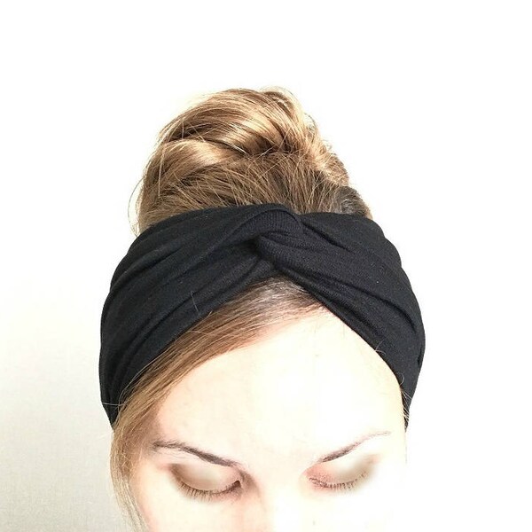 Fascia torsione nera Jersey turbante contorto fascia centrale turband stretch head wrap head cover headwrap