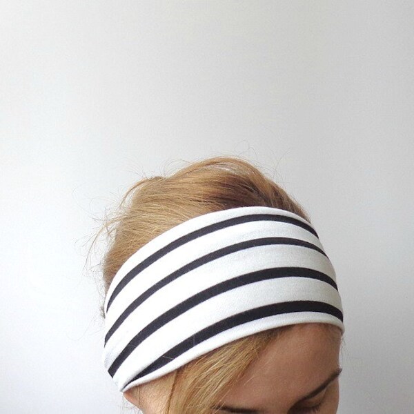 Wide headband sport headband birkam yoga cotton workout jersey white black stripes comfort fitness head wrap etsyeur