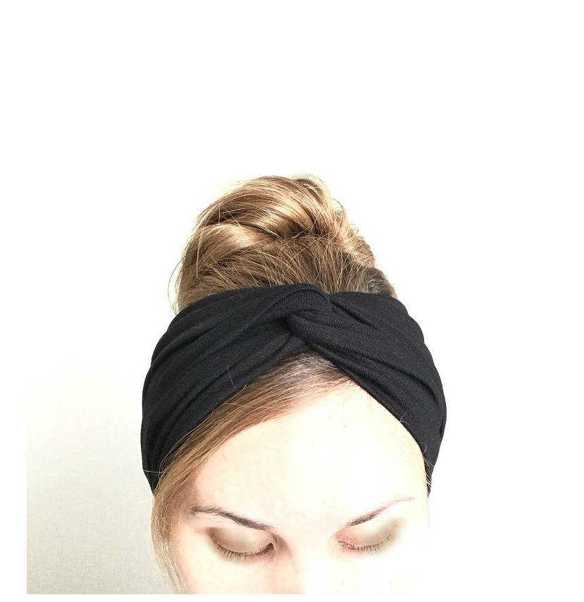 Black twist headband Jersey turban twisted center headband Etsy