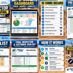 Contractor Quality Control Forms | Inspection Checklist | Punch List | Editable Excel Template Bundle