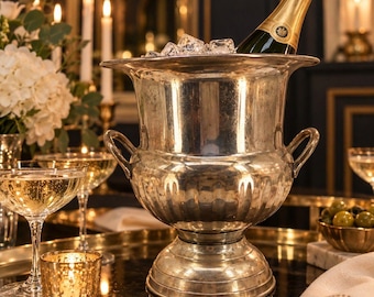 Vintage Silver Plated Copper Champagne Bucket Medici Urn Wine Cooler 9.5"