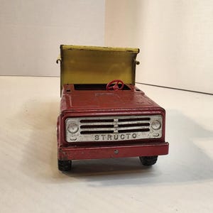 Vintage 1960s Structo Hom-Pak Pressed Steel Dump Truck (Red Cab, Yellow Bed)