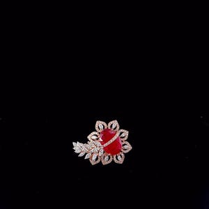 Pierścionek koktajlowy z motywem kwiatowym w kolorze rubinowym, 2,5 ct, hodowany laboratoryjnie, z akcentami diamentowymi, z certyfikatem IGI