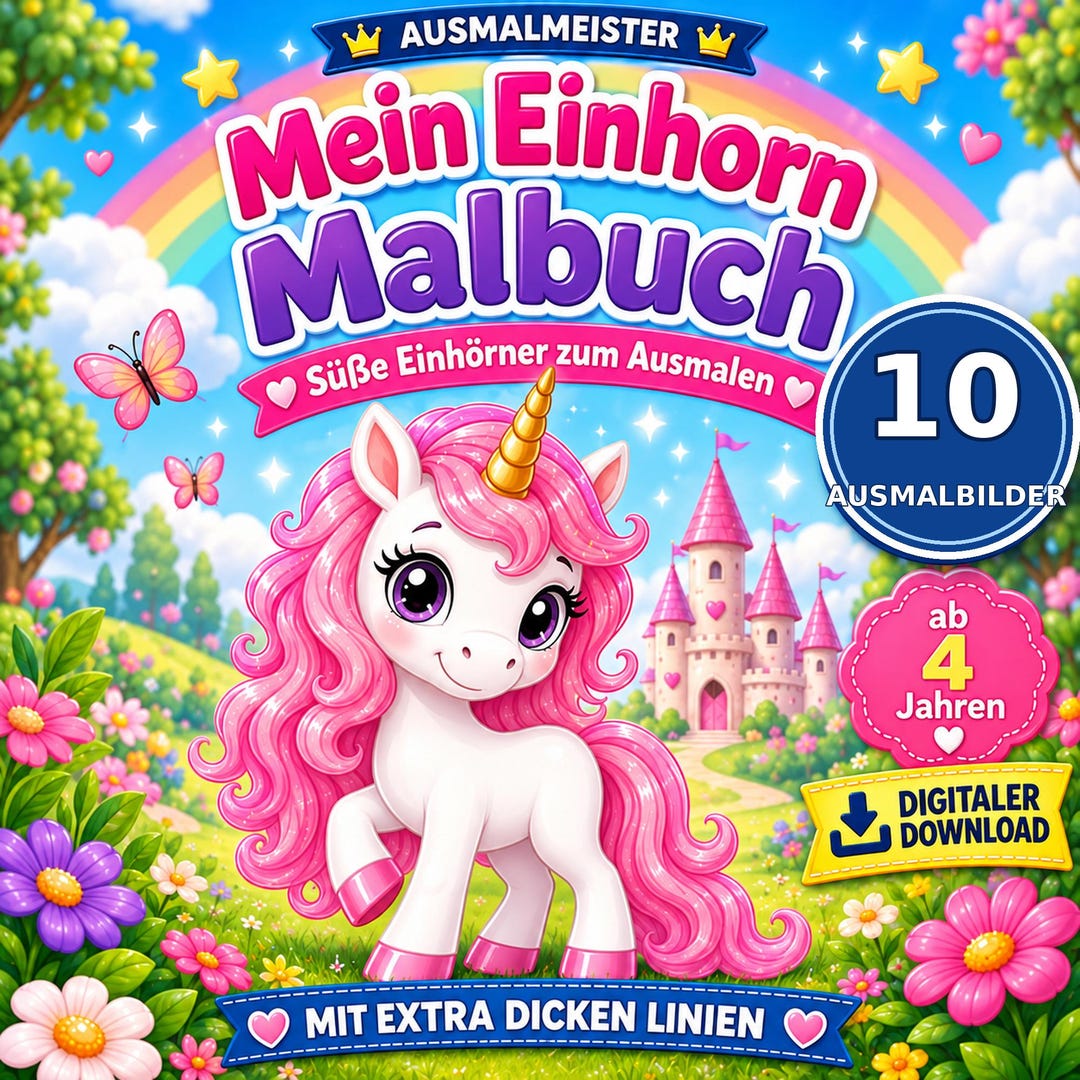 Unicorn Coloring Pages for Kids | 10 Pages PDF | Instant Download - Etsy