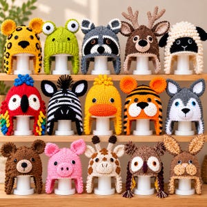15 Animal Hat Crochet Patterns PDF Bundle for Children & Adults