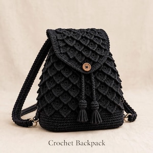 Patrón PDF para mochila de ganchillo, mochila con cordón y correas ajustables, bolso resistente para uso diario, nivel intermedio.
