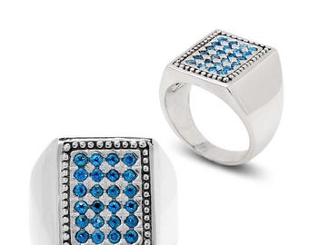 Azure Regent handcrafted 925 Silver ring 24 Swiss blue topaz