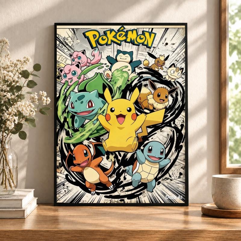ピカチュウ　ポスター Pikachu neon poster - Etsy 日本