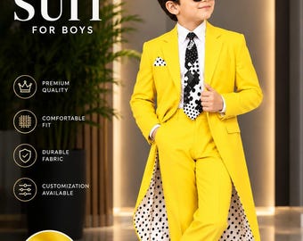 Yellow Boys Tailcoat Suit, Custom Formal Tuxedo, Wedding Party Outfit