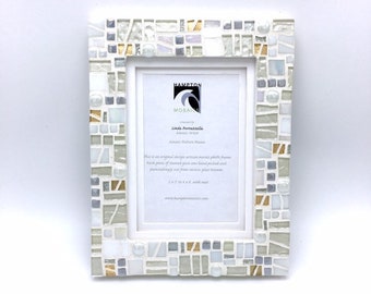 Unique Mosaic Picture Frame, 5x7” White with Gold Photo Frame, Wedding Gift Idea, Parents of the Bride, 50th Anniversary Frame, Beach Decor