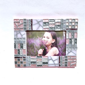 Mosaic Picture Frame for Girls, 4x6 Photo Frame, Pink Gray Silver Photo Frame, Birthday Gift for Her, Teen Room Decor image 1