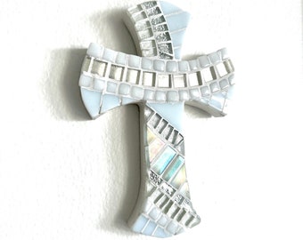 White Mosaic Cross, Baptism Gift Cross, Wall Cross Crucifix, Christian Home, First Communion Gift, Confirmation Gift, Christening Gift