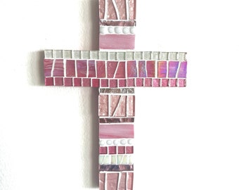 9" x 6" Iridescent Decorative Mosaic Wall Cross, Girls Baptism Gift, New Home Christian Keepsake, First Communion Gift, Confirmation