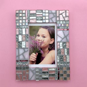 Mosaic Picture Frame for Girls, 4x6 Photo Frame, Pink Gray Silver Photo Frame, Birthday Gift for Her, Teen Room Decor image 2