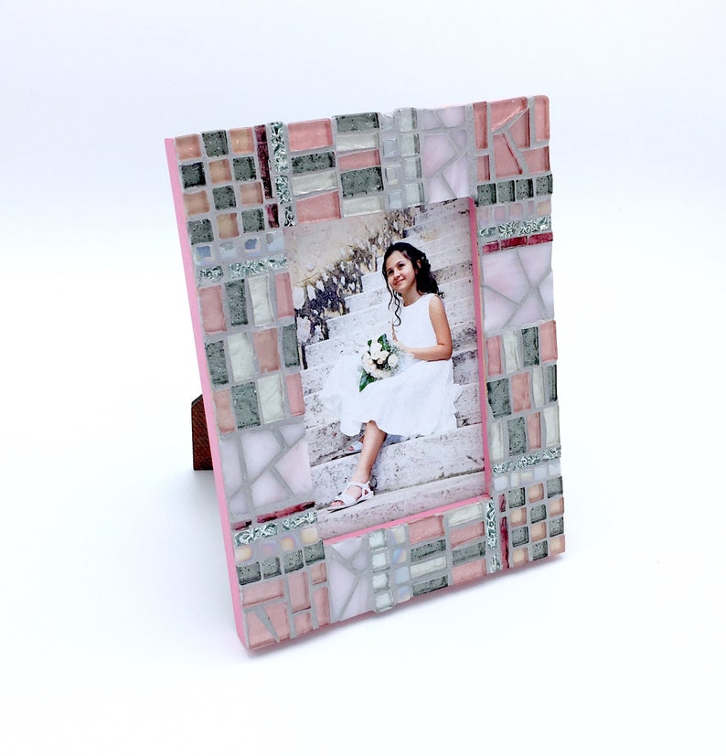 Mosaic Picture Frame for Girls, 4x6 Photo Frame, Pink Gray Silver Photo Frame, Birthday Gift for Her, Teen Room Decor image 5