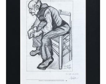 Boceto original a grafito inspirado en Van Gogh, dibujo de hombre sentado (8×10)