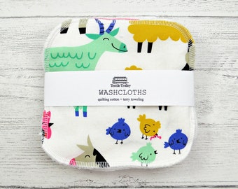 Kids washcloths, farm animal washcloths, Reusable wipes, mini washcloth, baby wash cloth, reusable face wipes, cotton cloth, gift for kids