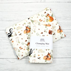 Changing mat, changing pad, travel changing mat, diaper changing, nappy, travel mat, waterproof changing mat, woodland animals, fox, deer image 1