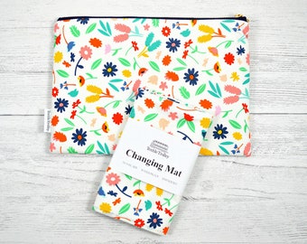 Floral diaper clutch and mat, baby gift set, baby changing mat, travel change pad, Waterproof change mat, changing mat, floral changing pad