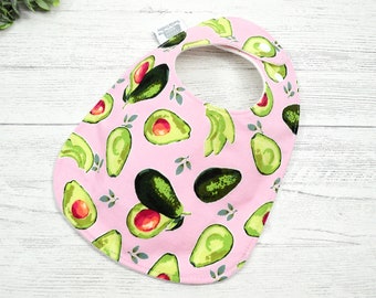 Avocado Baby Bib: Organic Cotton Fleece, Pink Superfood Print