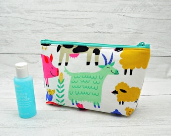 Kids Toiletry bag, kids wash bags, toothbrush case, zippered pouch, waterproof bag, farm animal, cow, sheep, horse, pig, chicken, goat, hen
