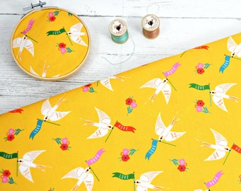 Good Vibes Bethan Janine, Dashwood studios, white swallow, LOVE and HOPE banner, yellow fabric, quilting cotton by half yard, fabric on sale