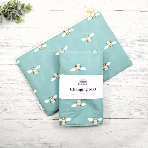 Bee Changing mat, cute change pad, travel mat, bee change mat, gender neutral baby gift, nappy change mat, diaper clutch bag, baby girl gift