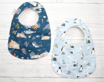 Ocean life Baby Bib: sea birds and under the sea bibs, fir 3 months to 2 yrs