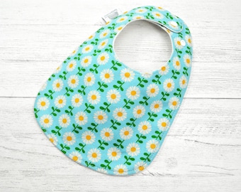 Daisy Baby Bib: Organic Cotton Fleece Backing, Adjustable Snaps