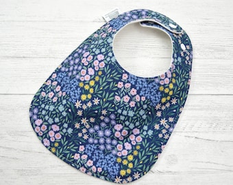 Floral Baby Bib: Organic Cotton Fleece Backing, Adjustable Snaps