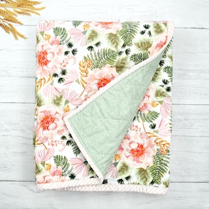 Baby quilt, whole cloth quilt, handmade quilt, pink floral quilt, boho girl quilt, unique baby gift, ooak gift, baby shower gift, heirloom