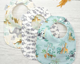 Safari Baby Bib: Organic Cotton Fleece, Jungle Animals