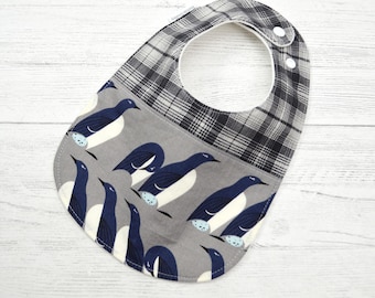 Penguin and check Baby Bib: 3 layers, Absorbent