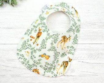 Woodland Deer Organic Cotton Baby Bib, Adjustable Snaps