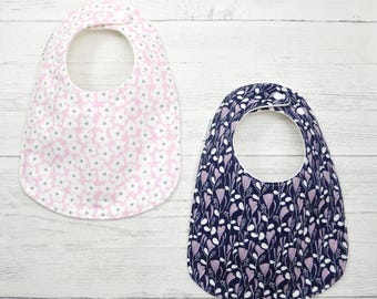 Floral Baby Bib: Organic Cotton Fleece Backing, Adjustable Snaps