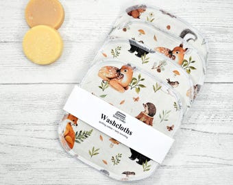 Wasdoekjes met bosdierenmotief: Herbruikbare katoenen babydoekjes, set van 4