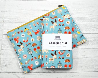 Changing mat, changing pad, travel changing mat, diaper changing, nappy, travel mat, waterproof changing mat, woodland animals, fox, bear