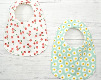 Foodie Baby Bibs, Cherry and Fried Egg Print, Cotton, 3 Layers, 3-24 Months