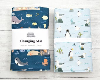 Ocean life Waterproof Changing Mat, Travel Diaper Pad and bag