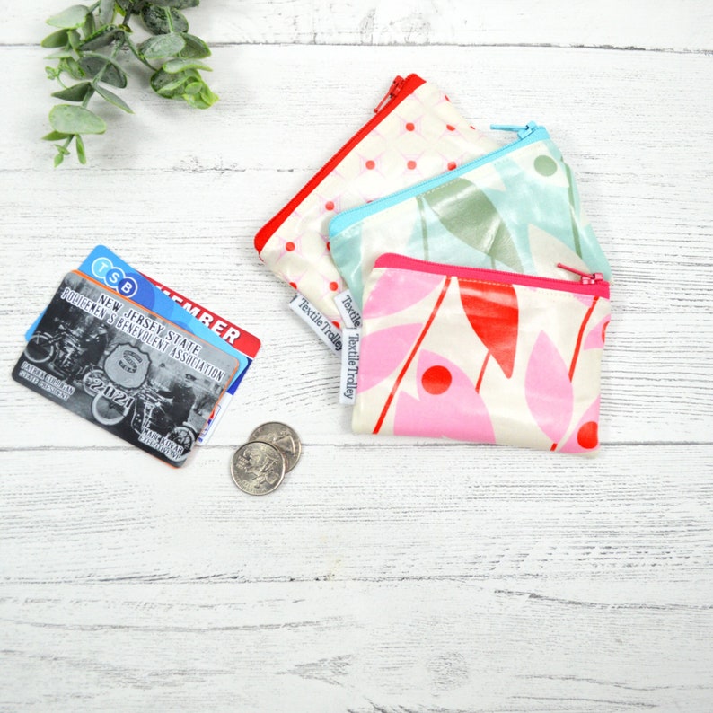 Coin purse, runner purse, tiny zip bag, small zippered pouch, laminated waterproof bag, stocking stuffer, gift card holder waterproof wallet image 2