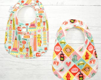 Baby Bibs, NYC baby, Modern bib, Subway stops, Manhattan, New York City, Boutique bib, Unique baby bib, Fits 3 months to 2 yrs+ drooler bib