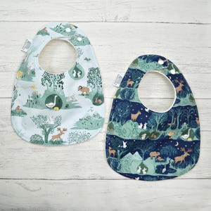 Handmade Baby Bib – Woodland Animals | Triple Layer Cotton | 3 Snap Adjustable | Organic Fleece | Washable | Newborn to Toddler | baby gift