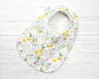 Bunny Rabbit and flowers Baby Bib, fits 3 months to 2 years