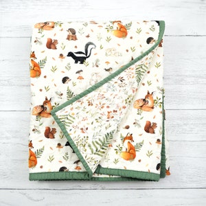 Baby quilt, whole cloth quilt, handmade quilt, woodland animals quilt, blanket, unique baby gift, new baby gift, ooak gift, baby shower gift