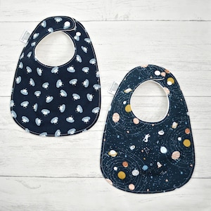 Organic Cotton Baby Bib: Navy Outer Space Planets, UFOs