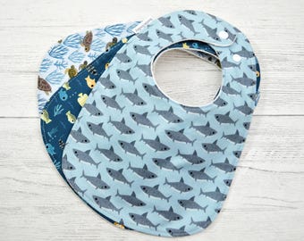Ocean life Baby Bib: sharks, turtles, fish, fir 3 months to 2 yrs