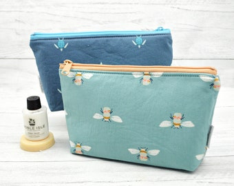 Kids Toiletry bag, kids wash bags, toothbrush case, zippered pouch, makeup bag, sea turtle, ocean life, bumble bee, pretty bags, girls bags,