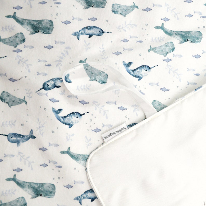 Changing mat, changing pad, travel changing mat, diaper changing, nautical travel mat, waterproof changing mat, sea turtle, whales, narwhals image 8